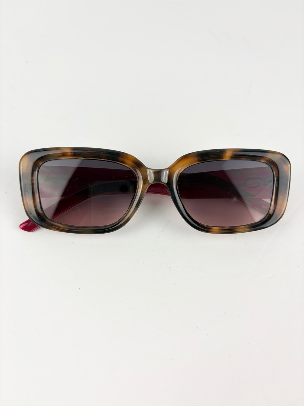 Oscar De La Renta Tortoise Shell Pink Rectangle Square Chunky Sunglasses